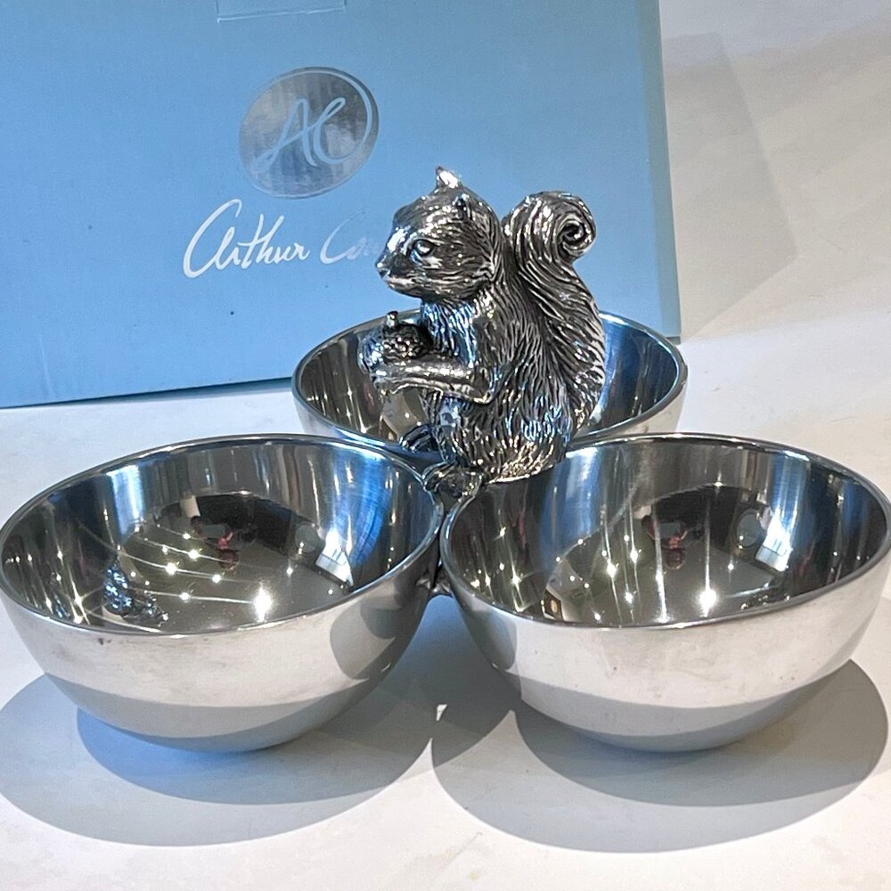 Arthur Court Squirrel 3 Bowl Nut/Snacks/Candy -Aluminum Hand Polished - NIB - Picture 6 of 9